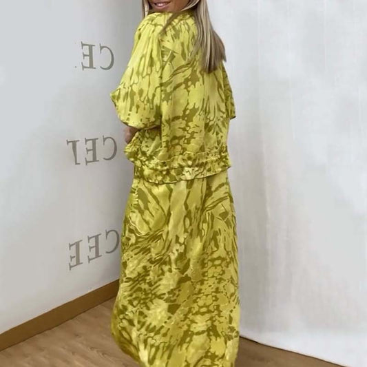 Modisches, lässiges, bedrucktes Kleid für Damen, zweiteiliges Set