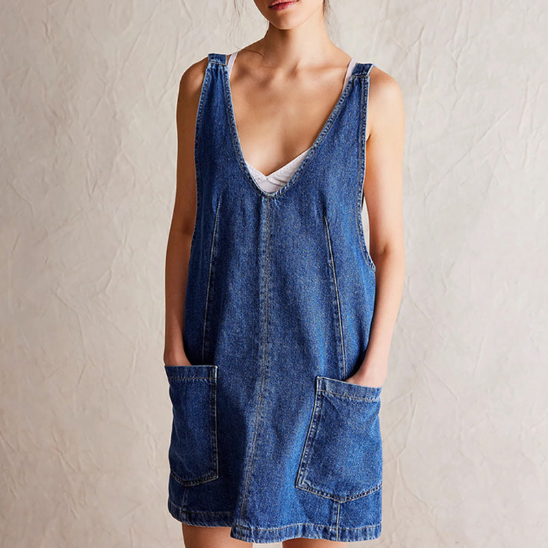 Modisches rückenfreies Denim-Kleid für Damen