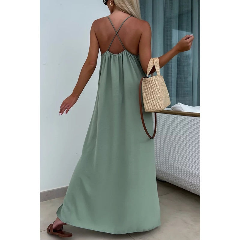Locker sitzendes Maxikleid mit Spaghettiträgern und Seitenschlitz
