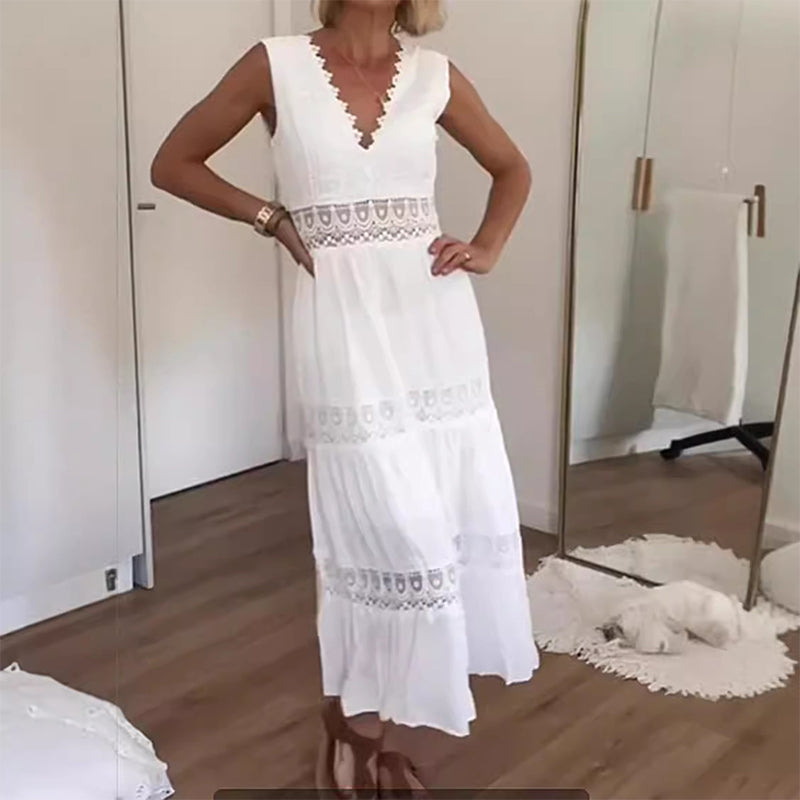 Maxikleid mit V-Ausschnitt und Spitzenrücken