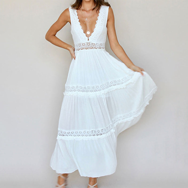 Maxikleid mit V-Ausschnitt und Spitzenrücken