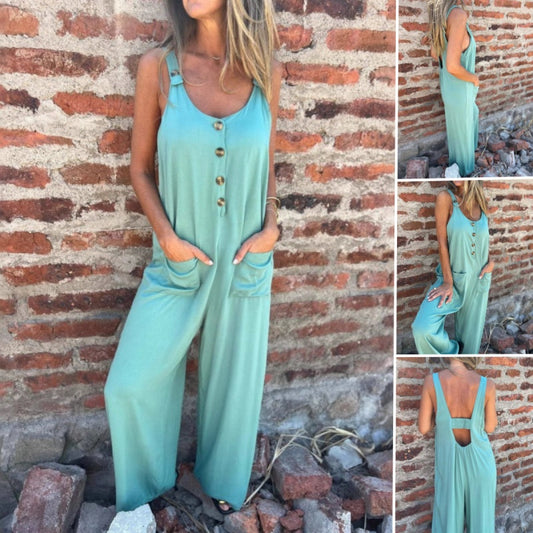 🔥49% RABATT🔥 Lässiger, vielseitiger, lockerer Jumpsuit mit Knöpfen für Damen