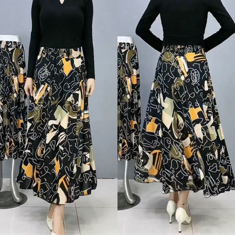 Modischer Damenrock mit hoher Taille und Blumenmuster, langer Faltenrock