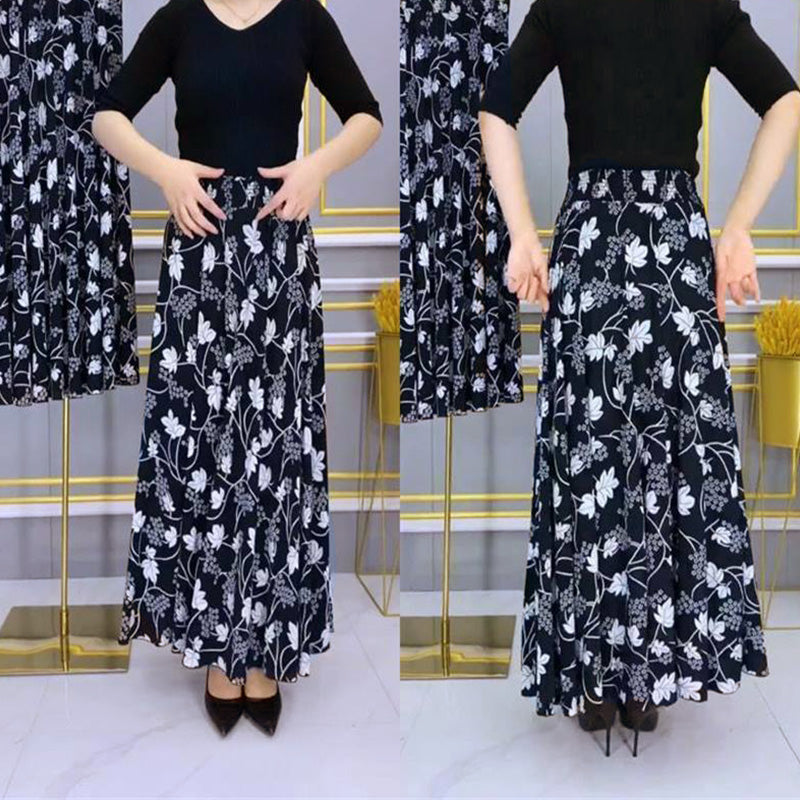 Modischer Damenrock mit hoher Taille und Blumenmuster, langer Faltenrock