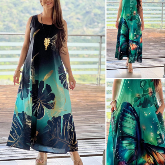 🌸49% rabatt🌸Damen lockeres bedrucktes ärmelloses Maxikleid