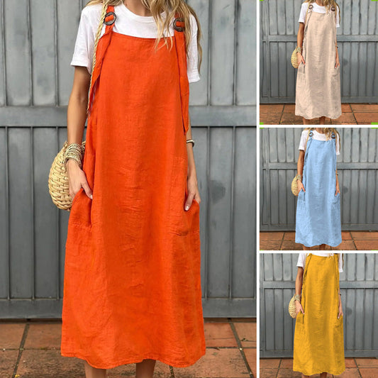 Damenkleid mit verstellbaren Schulterträgern und Taschen