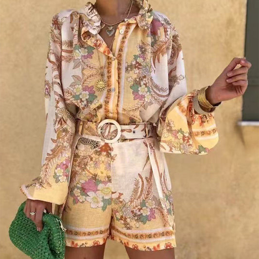 Zweiteiliges Set aus Top und Shorts mit Vintage-Blumendruck für Damen