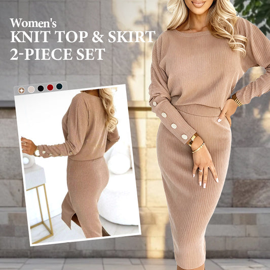 🎀2-teiliges Set aus Strickoberteil und -rock für Damen