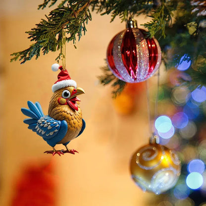 🎄12 Stück🐓Weihnachtsmütze-Huhn-Ornament✨