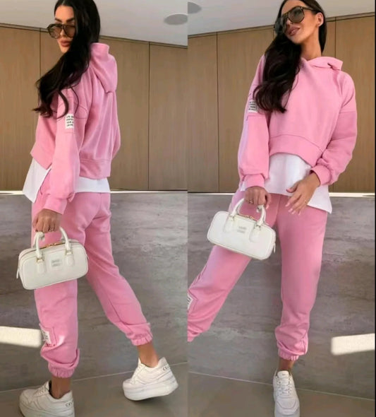 💜 Lässiger Sweatshirt-Anzug mit Kapuze und Patchwork für Damen
