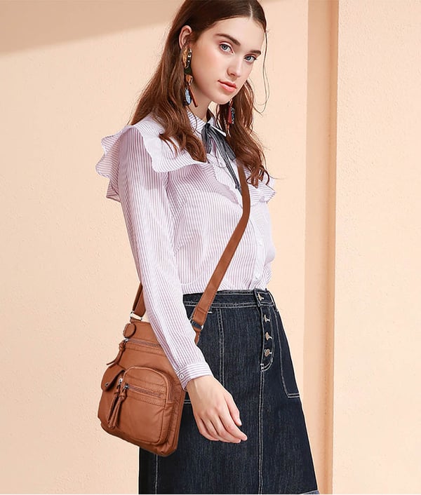 Multi-Pocket Crossbody Bag Soft Leather Shoulder Purse Bag