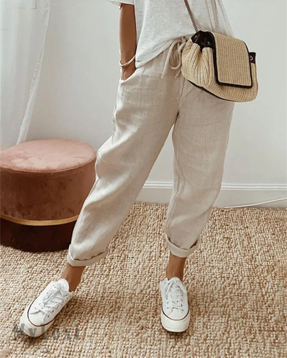 Lässige Baumwoll- und Leinenhosen für Damen👖