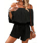 💃 Wochenangebot: 49% sparen! Französischer Off-Shoulder Shorts Jumpsuit – Abstraktes Blattmuster & Kordelzug – Perfekt für entspannte Sommertage