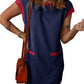 💥2025 Neues lässiges Damen-T-Shirt-Kleid mit Flügelärmeln und Farbblock-Muster und Taschen
