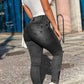Skinny Jeans mit Pattentasche und Reißverschluss an der Seite