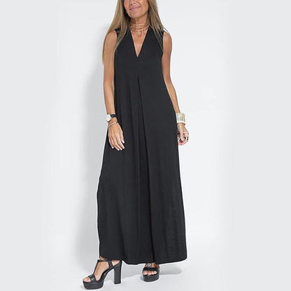 🔥Kaufen Sie 2 kostenloser Versand💃 Ärmelloses Kleid mit tiefem V-Ausschnitt Lose Maxi Dress