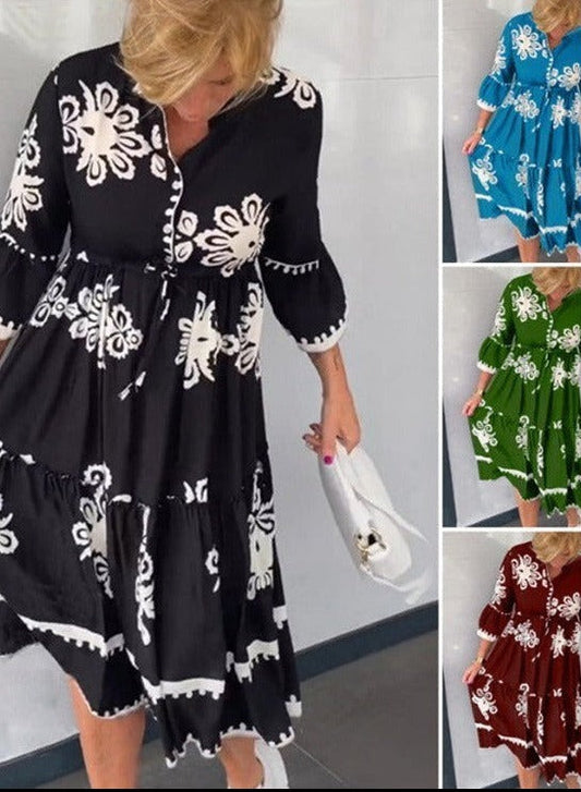 🔥Heißer Verkauf 49 % RABATT🔥Elegantes, modisch bedrucktes Kleid mit 3/4-Ärmeln