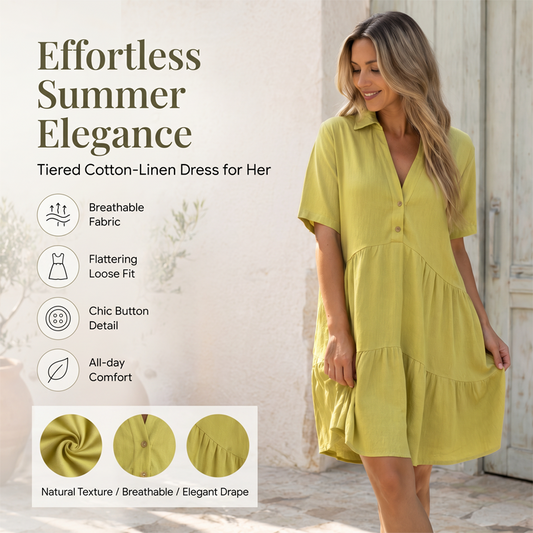 🌸 49 % RABATT JETZT! 🌸 Bequemes, einfarbiges Kleid mit Reversknopfleiste