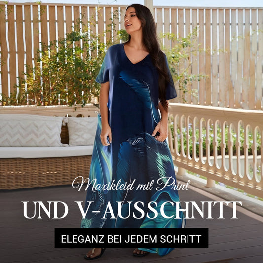 👗 Damen-Maxikleid mit V-Ausschnitt und Print