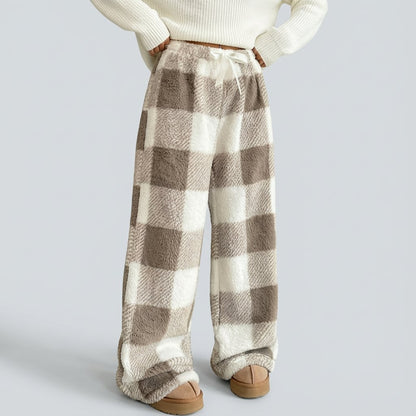 🎅Letzter Tag: 49% Rabatt!🔥Winterliche Vintage-Karohose mit elastischem Bund, geradem Bein, locker, dick und warm🌟