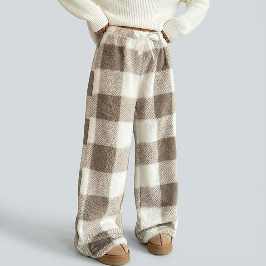 🎅Letzter Tag: 49% Rabatt!🔥Winterliche Vintage-Karohose mit elastischem Bund, geradem Bein, locker, dick und warm🌟