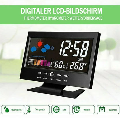 (🔥HEISSER VERKAUF JETZT 49% RABATT) -Digitaler LED-Temperatur-Feuchtigkeitsmonitor, Wettervorhersage, LED-Tischwecker