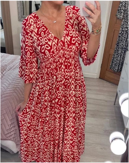 🔥Langes Wickelkleid mit V-Ausschnitt und lässigem Bohemian-Print