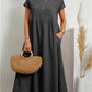 Modisches einfarbiges Baumwoll-Leinen-Kleid mit Taschen