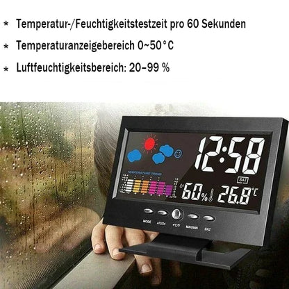 (🔥HEISSER VERKAUF JETZT 49% RABATT) -Digitaler LED-Temperatur-Feuchtigkeitsmonitor, Wettervorhersage, LED-Tischwecker