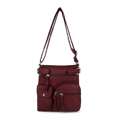 Multi-Pocket Crossbody Bag Soft Leather Shoulder Purse Bag