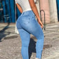 Skinny Jeans mit Pattentasche und Reißverschluss an der Seite
