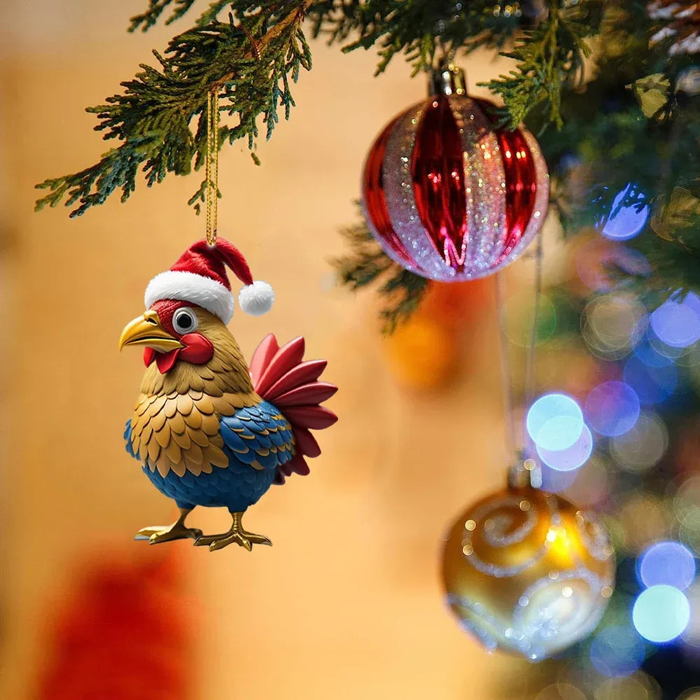 🎄12 Stück🐓Weihnachtsmütze-Huhn-Ornament✨