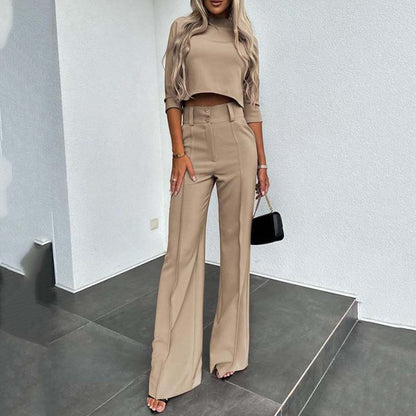 Elegantes Crop-Top- und Weitbein-Hosen-Set für Damen