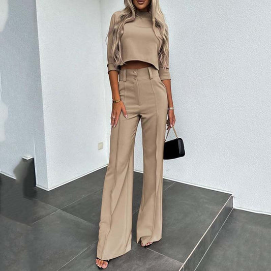 Elegantes Crop-Top- und Weitbein-Hosen-Set für Damen