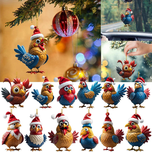 🎄12 Stück🐓Weihnachtsmütze-Huhn-Ornament✨