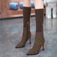 Gestrickte lange Lointed-Toe-Stiletto-Stiefel