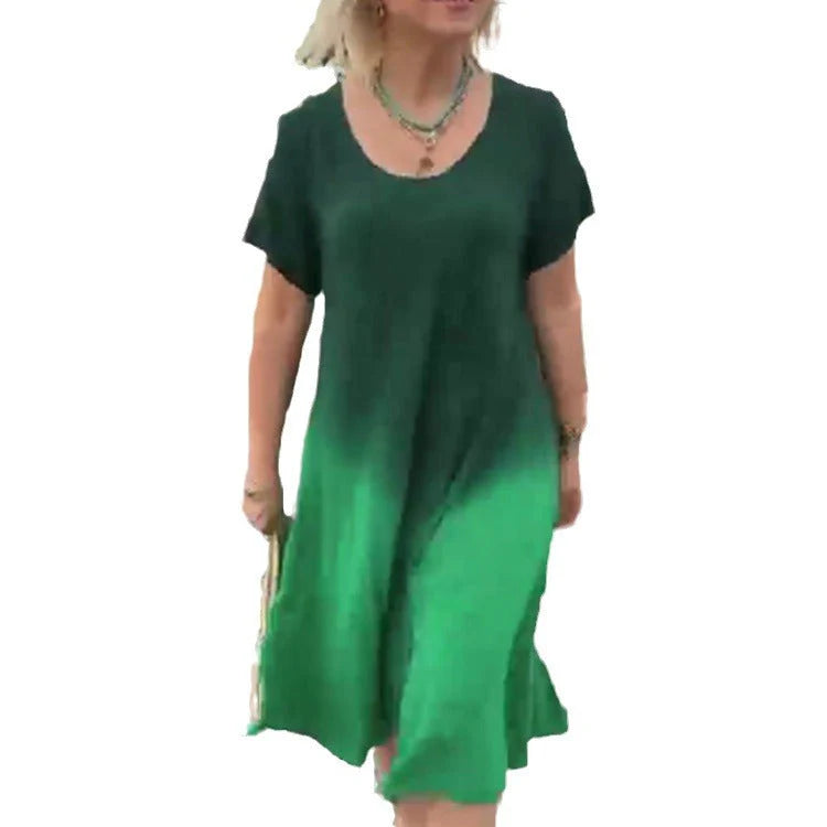 Kleid mit rundem Ausschnitt und kurzen Ärmeln in Farbverlauf