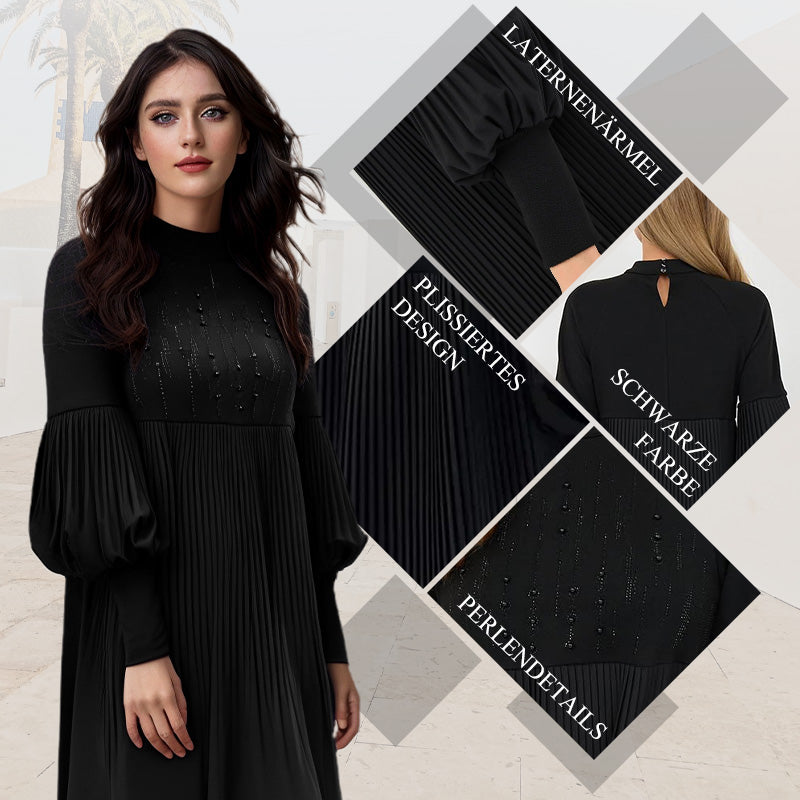 Elegantes Schwarzes Plisseekleid für Damen mit Laternenärmeln