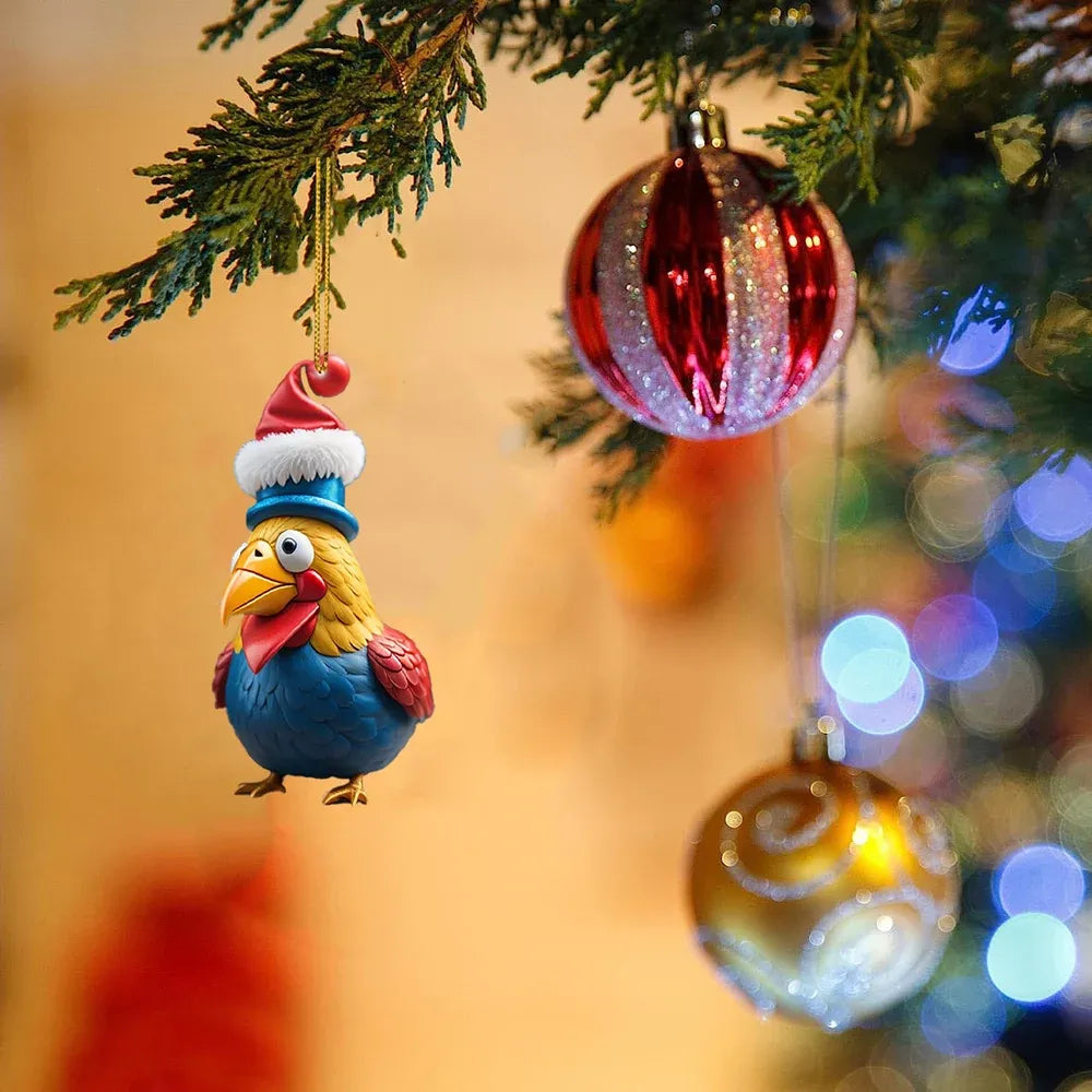 🎄12 Stück🐓Weihnachtsmütze-Huhn-Ornament✨