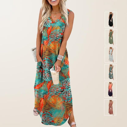 💥Halbpreis-Ausverkauf🔥👗🌊 Damen Sommerkleid – Locker, Ärmellos, V-Ausschnitt mit Taschen, Ideal für Strand & Freizeit