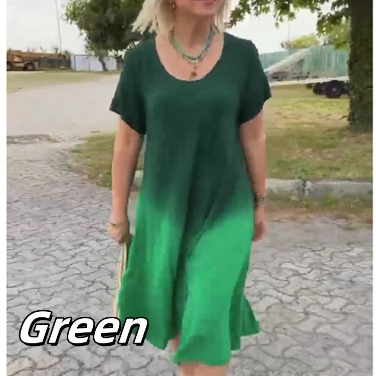 Kleid mit rundem Ausschnitt und kurzen Ärmeln in Farbverlauf