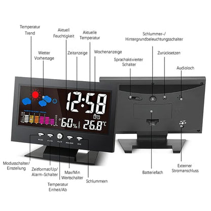 (🔥HEISSER VERKAUF JETZT 49% RABATT) -Digitaler LED-Temperatur-Feuchtigkeitsmonitor, Wettervorhersage, LED-Tischwecker