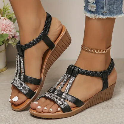 🔥Neue zehenoffene Sommersandalen mit Strasssteinen für Frauen