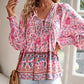 💖 Modisches, bedrucktes Langarmshirt mit V-Ausschnitt für Damen