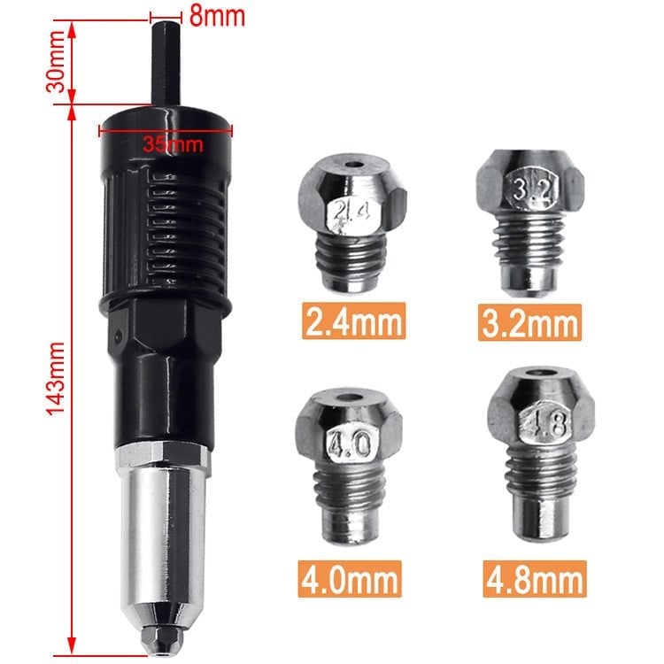 💥Heißer Verkauf 49% RABATT💥 Professionelles Nietpistolen-Adapter-Set mit 4 verschiedenen passenden Düsenbolzen