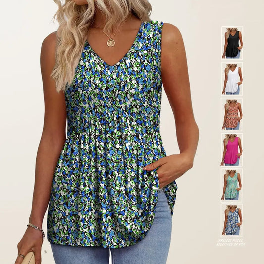 💖LETZTER TAG IM ANGEBOT ✨ Elegantes, ärmelloses Babydoll-Tanktop mit V-Ausschnitt für Damen