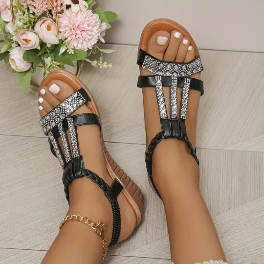 🔥Neue zehenoffene Sommersandalen mit Strasssteinen für Frauen