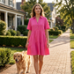 🌸 49 % RABATT JETZT! 🌸 Bequemes, einfarbiges Kleid mit Reversknopfleiste