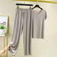 ✨Begrenztes Zeitangebot: 49% Rabatt💥Weiches und bequemes Ice Silk T-Shirt mit kurzen Ärmeln Zweiteiliges Set Lose Hose mit weitem Bein