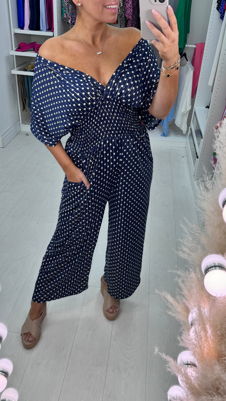 💥Heiße 49% RABATT💖Jumpsuit mit elastischer Taille und Tupfenmuster